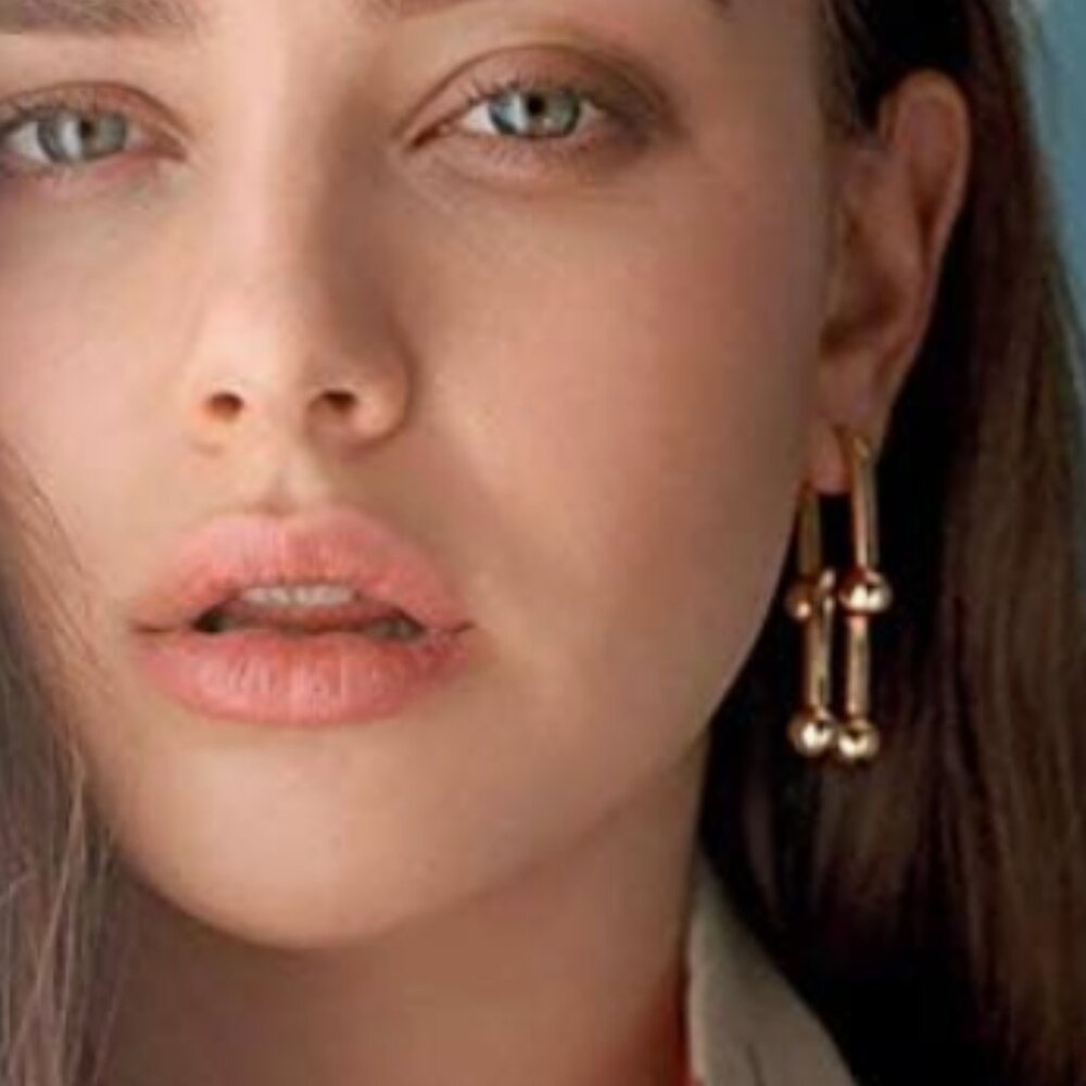 Anthropologie Gold Geometric Link Drop Earrings - Picture 4 of 6